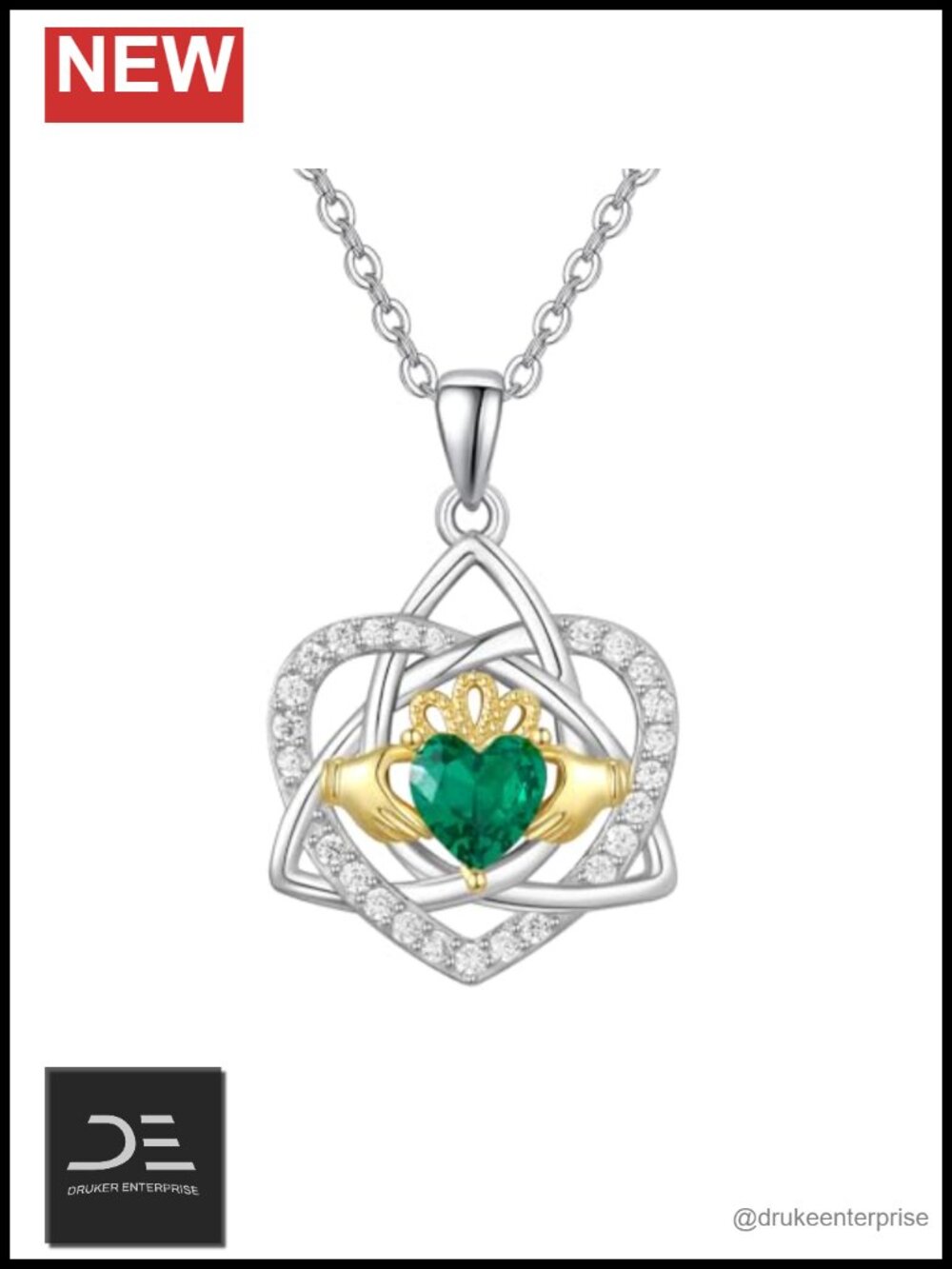 925 Sterling Silver Claddagh Celtic Necklace Adjustable Chain